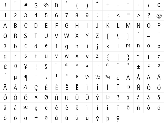 ATRotisSemisans Regular Character Map