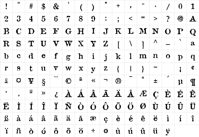 AtticAntique Regular Character Map