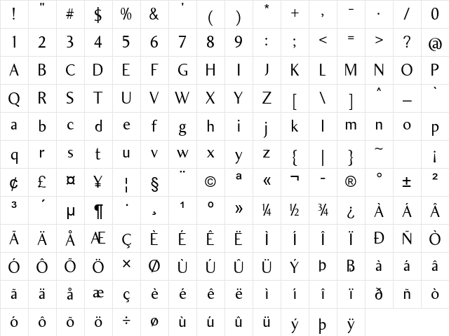 Attica Regular Character Map