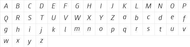 August Sans Red Light Italic Character Map