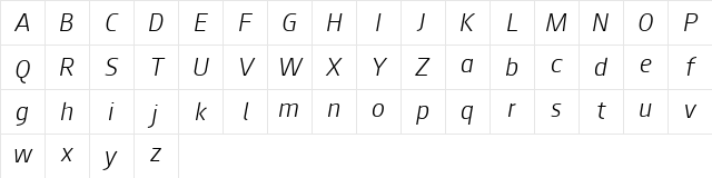 August Sans Reduced 46 Light Italic Character Map