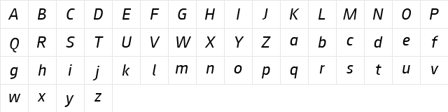 August Sans Reduced 56 Italic Character Map