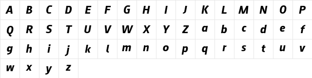 August Sans Reduced 76 Bold Italic Character Map