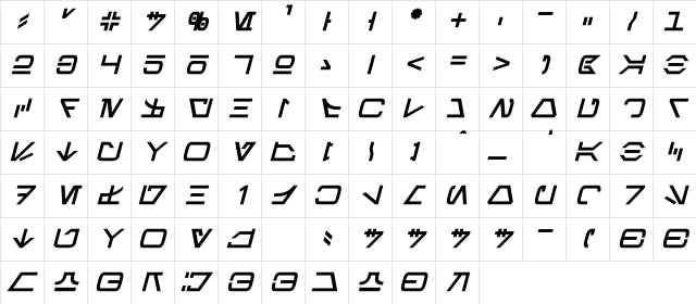 Aurebesh Bold Italic Character Map