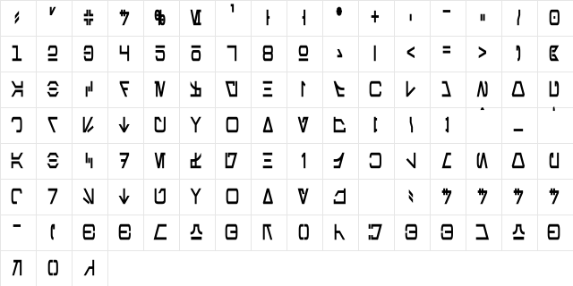 Aurebesh Condensed Bold Character Map