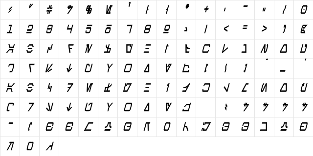 Aurebesh Condensed Bold Character Map