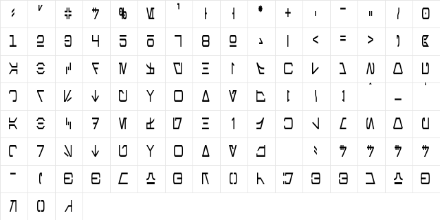 Aurebesh Condensed Regular Character Map