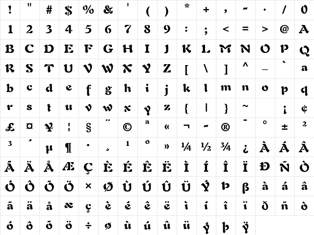 Auriol LT Std Black Character Map