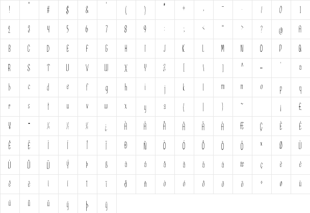 Aurivan Extra-condensed Regular Character Map