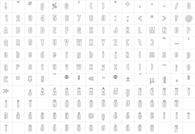 Aurora Hollow Regular Character Map