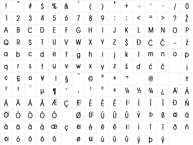 Avalon Condensed Bold Character Map