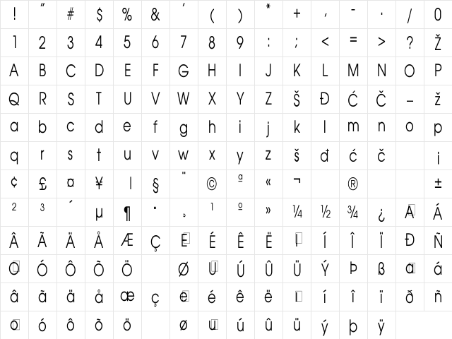 Avalon Condensed Regular Character Map Avalon Condensed Regular Character Map