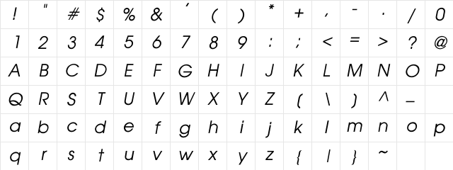 Avalon Italic Character Map Avalon Italic Character Map