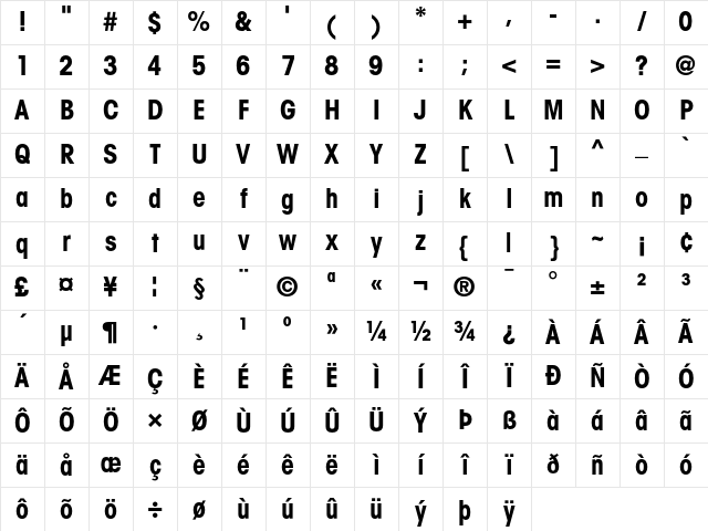 ITC Avant Garde Gothic Condensed Bold Character Map