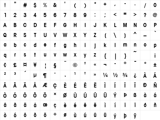 AvantGardEF Demi Character Map AvantGardEF Demi Character Map