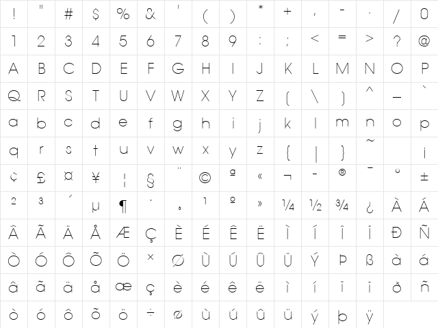 AvantGardEF ExtraLight Character Map AvantGardEF ExtraLight Character Map