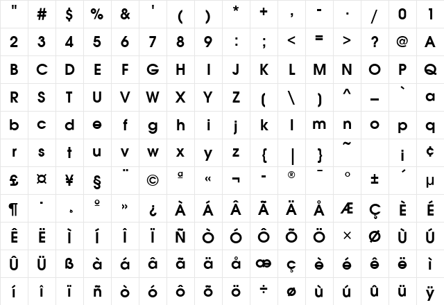 AvantGardeITC Demi Character Map