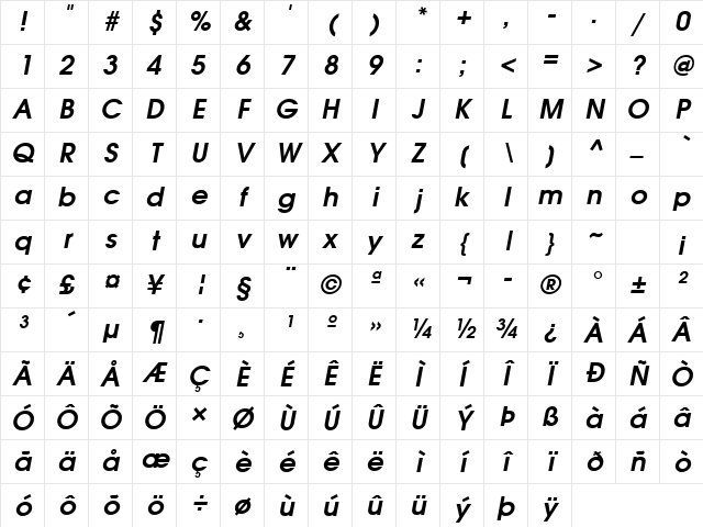 AvantGarGotItcL Bold Italic Character Map
