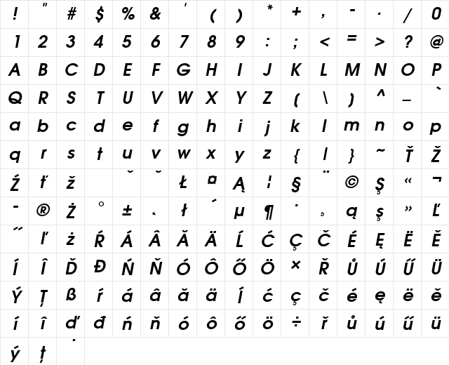 AvantGarGotItcLEE Bold Italic Character Map AvantGarGotItcLEE Bold Italic Character Map