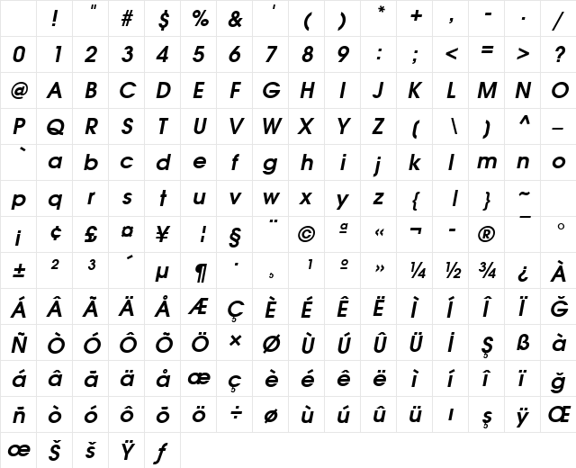 AvantGarGotItcLTU Bold Italic Character Map AvantGarGotItcLTU Bold Italic Character Map