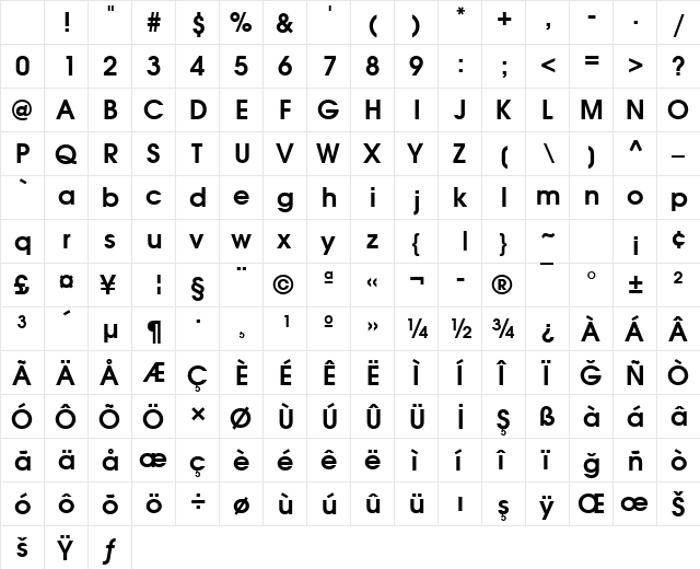 AvantGarGotItcLTU Bold Character Map AvantGarGotItcLTU Bold Character Map