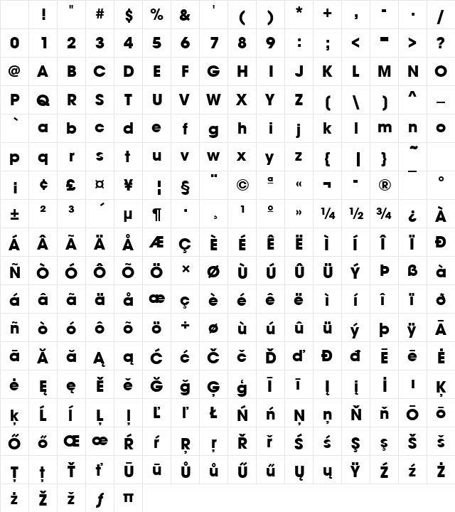 AvantGarGotItcT Bold Character Map AvantGarGotItcT Bold Character Map