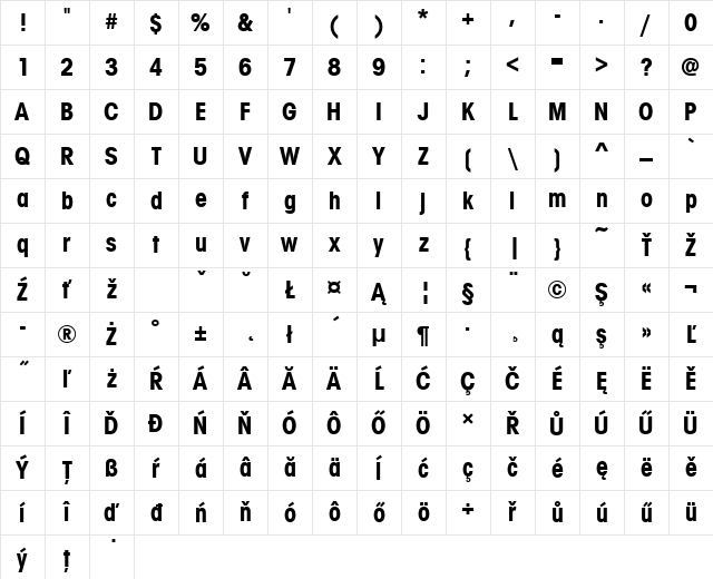 AvantGarGotItcTEECon Bold Character Map