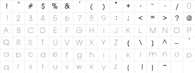 AvantLight Regular Character Map
