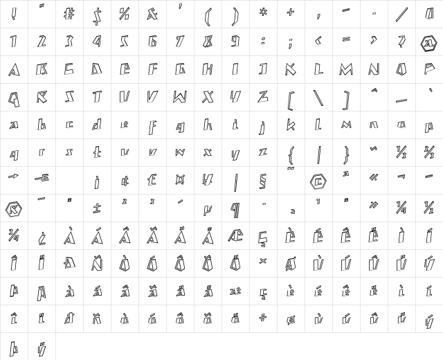 MateoOutlineBoldLL Regular Character Map
