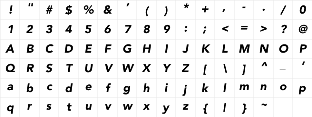 AvonairBlackOblique Regular Character Map