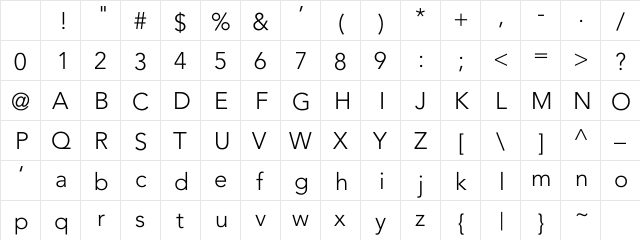 AvonairLight Regular Character Map AvonairLight Regular Character Map