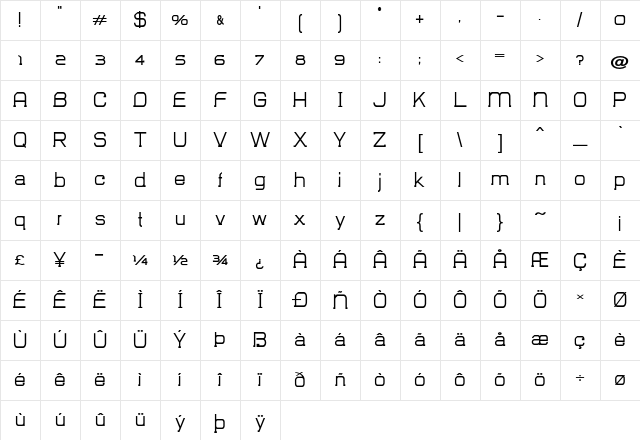 Axle Expanded Bold Character Map