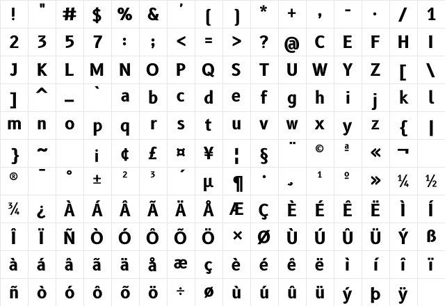 B612 Bold Character Map