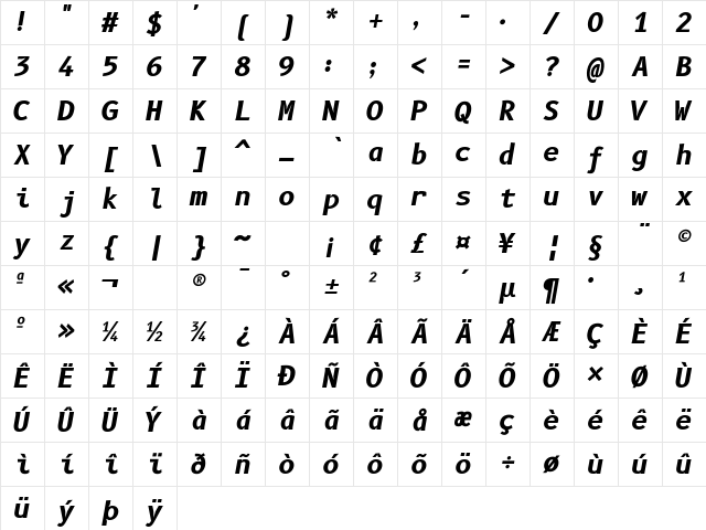 B612 Mono Bold Italic Character Map B612 Mono Bold Italic Character Map
