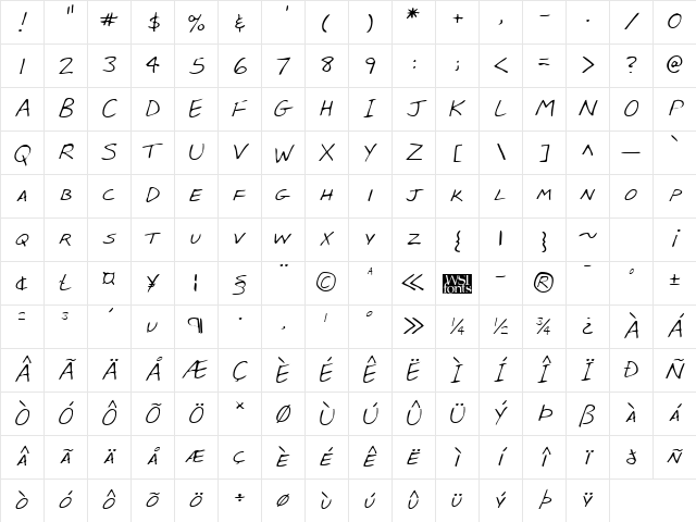 BabcocksHand Regular Character Map