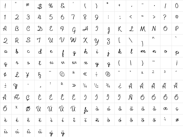 Baby Font Regular Character Map
