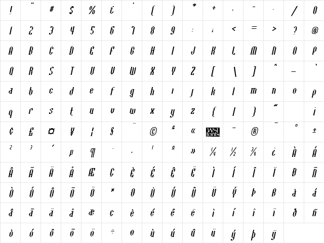 BaccusBevel Italic Character Map