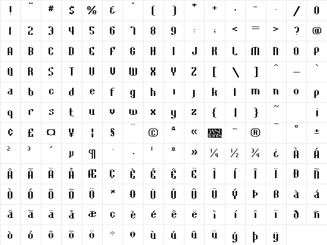 BaccusBevelExp normal Character Map
