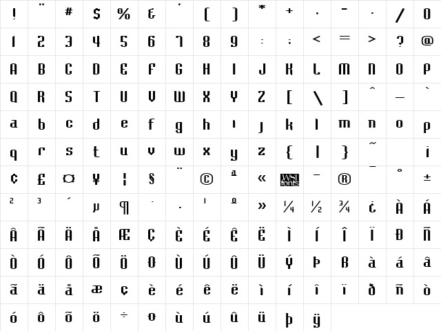 BaccusExpanded Regular Character Map