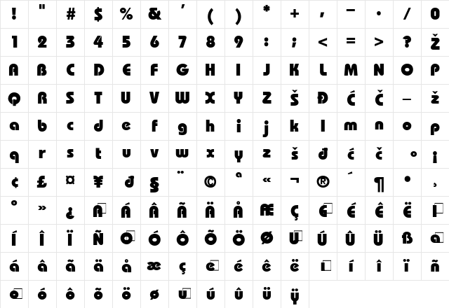 Bahamas Heavy YU Regular Character Map Bahamas Heavy YU Regular Character Map