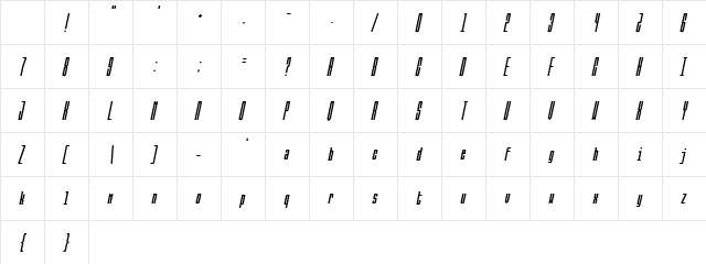Ballbase Italic Character Map
