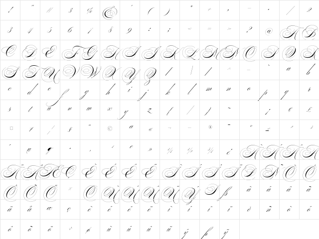 Ballet 72pt Regular Character Map