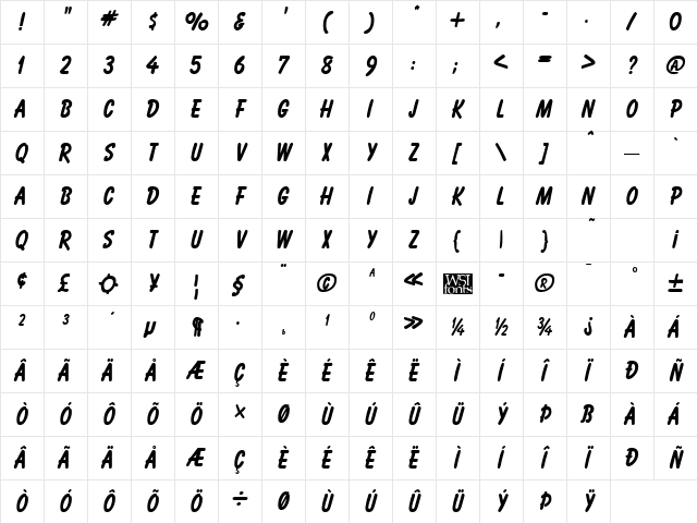 Balogna Bold Character Map