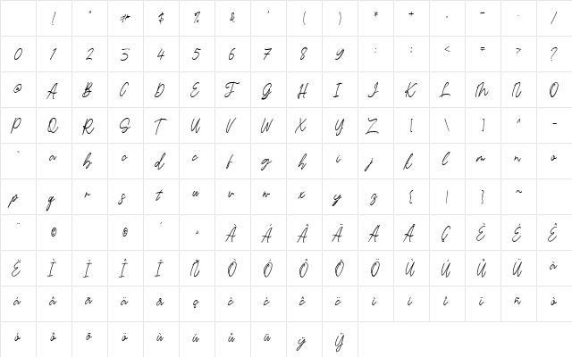 Bambi Handwritten Regular Character Map
