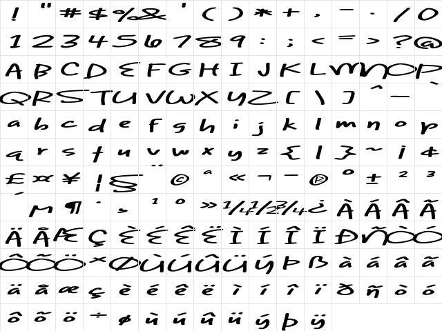 Banana Bee Expanded Italic Character Map