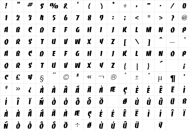 Banco Regular Character Map