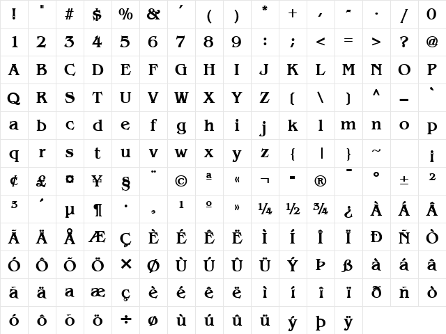 Bangle Bold Character Map