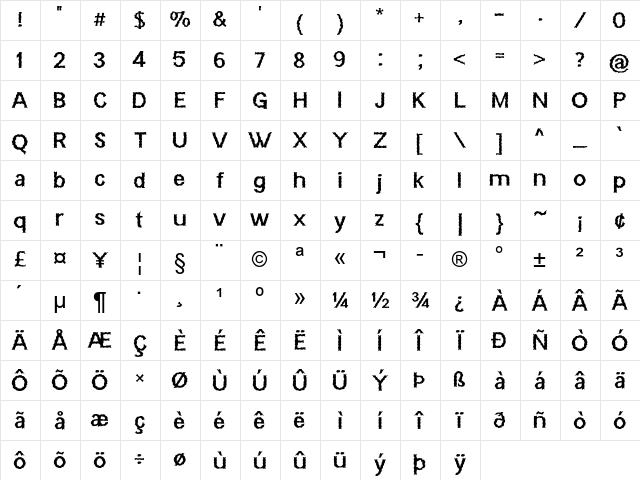 Barbario Bold Character Map