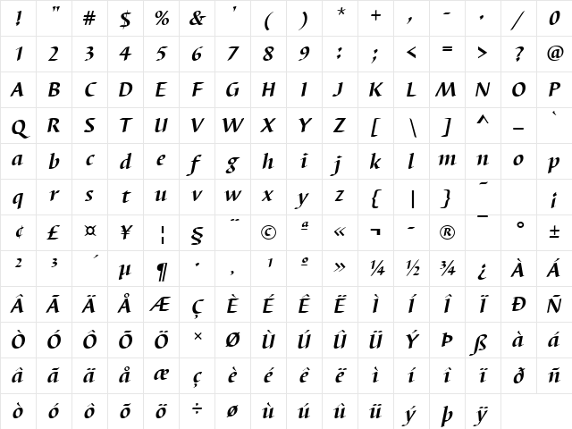 BarbedorT Bold Italic Character Map