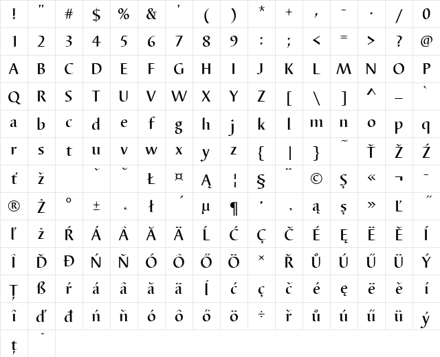 BarbedorTEEMed Regular Character Map